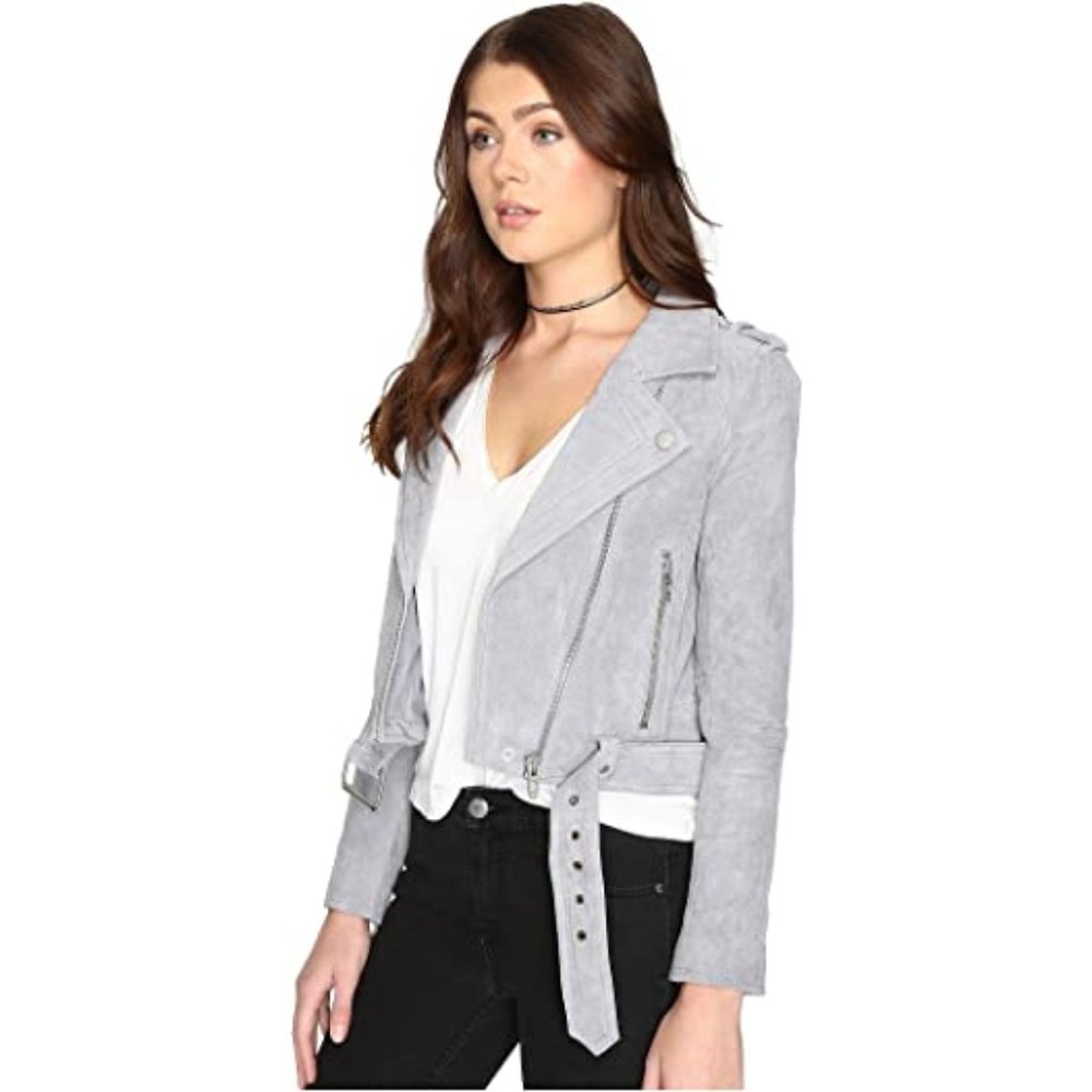 Blank NYC Suede Moto Jacket Sz Small - Cloud Gray